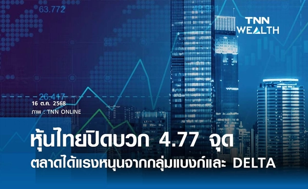 หุ้นไทยวันนี้ 16 ตุลาคม 2568 ปิดบวก 4.77 จุด ตลาดได้แรงหนุนจากกลุ่มแบงก์และ DELTA 