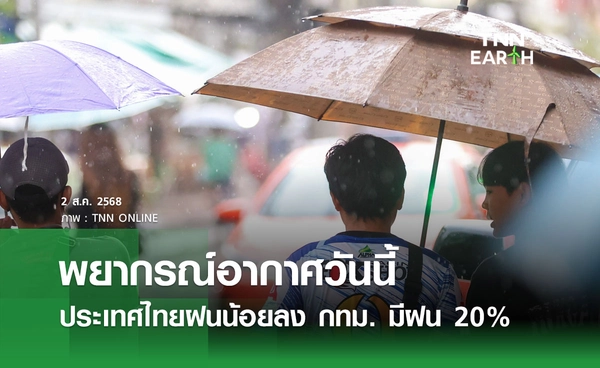 พยากรณ์อากาศวันนี้ 2 สิงหาคม 2568 ประเทศไทยฝนน้อยลง กทม. มีฝน 20% ของพื้นที่