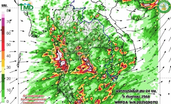 ร่องมรสุมพาดไทยตอนบน ทำฝนชุกต่อเนื่องถึง 17 ก.ย.