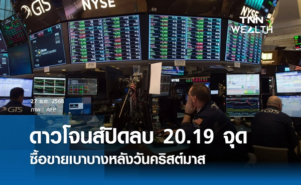 หุ้นดาวโจนส์วันนี้ 27 ธันวาคม 2568 ปิดลบ 20.19 จุด ซื้อขายเบาบางหลังวันคริสต์มาส