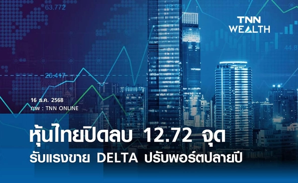 หุ้นไทยวันนี้ 16 ธันวาคม 2568 ปิดลบ 12.72 จุด รับแรงขาย DELTA ปรับพอร์ตปลายปี