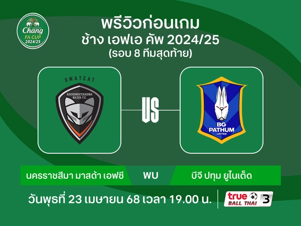 พรีวิว นครราชสีมา มาสด้าฯ พบ บีจี ปทุมฯ วิเคราะห์บอลช้าง เอฟเอคัพ รอบ 8 ทีม