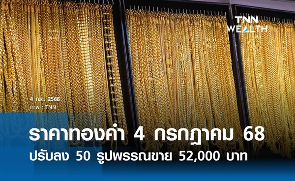 ราคาทองคำวันนี้ 04/07/68 เปิดตลาดปรับลง 50 รูปพรรณขายออก  52,000 บาท