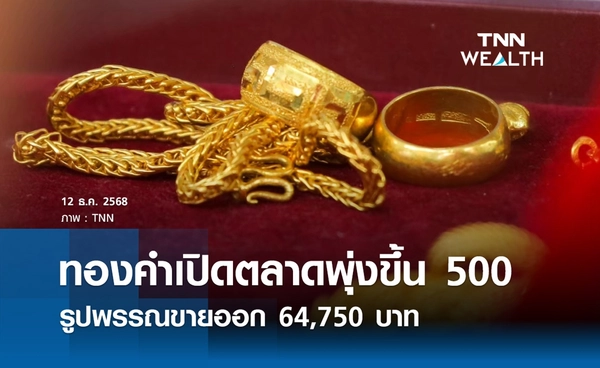 ราคาทองคำวันนี้ 12 ธ.ค. 2568 เปิดตลาดพุ่งขึ้น 500 รูปพรรณขายออก 64,750 บาท
