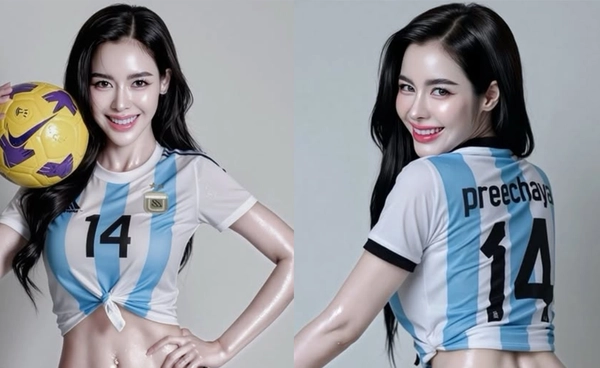  สวยตะโกน! "ไอซ์ ปรีชญา" สวมเสื้อ "อาร์เจนตินา" อวยพรวันเกิด "เมสซี่" ครบ 39 กะรัต 