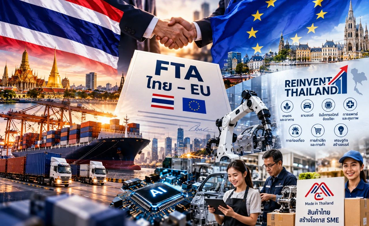 ดัน FTA ไทย-EU หนุนฐานผลิตไทย รับศึกภาษีสหรัฐฯ  เร่ง Reinvent Thailand–MiT ช่วย SME