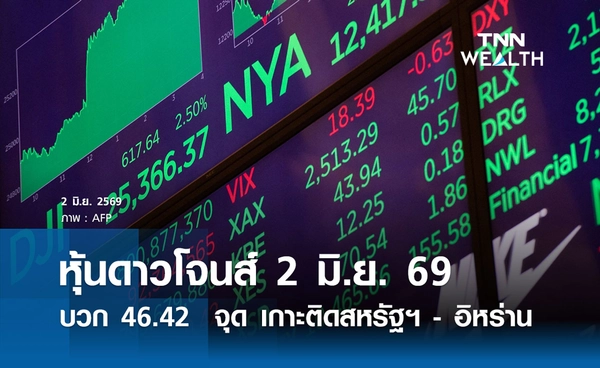 หุ้นดาวโจนส์วันนี้ 2 มิ.ย. 2569 ปิดบวก 46.42  จุด เกาะติดสหรัฐฯ - อิหร่าน