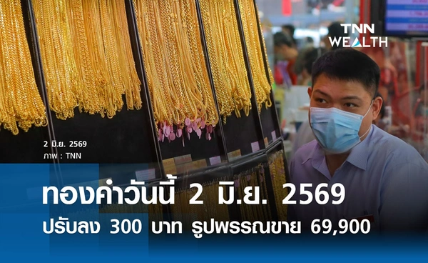 ราคาทองคำวันนี้ 2 มิ.ย. 2569 ปรับลง 300 บาท รูปพรรณขาย 69,900 บาท 