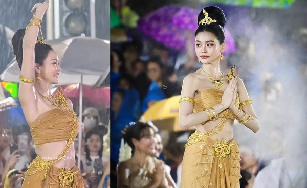 "อิงฟ้า" สปิริตเกินร้อย รำบวงสรวงพญาศรีสัตตนาคราชกลางฝนกระหน่ำ