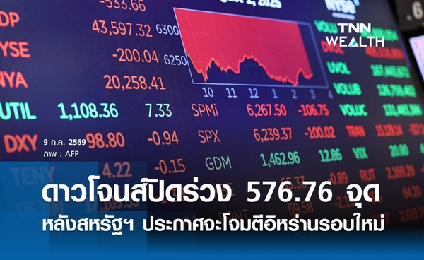 หุ้นดาวโจนส์วันนี้ 9 ก.ค. 2569 ปิดร่วง 576.76 จุด หลังสหรัฐฯ ประกาศจะโจมตีอิหร่านรอบใหม่
