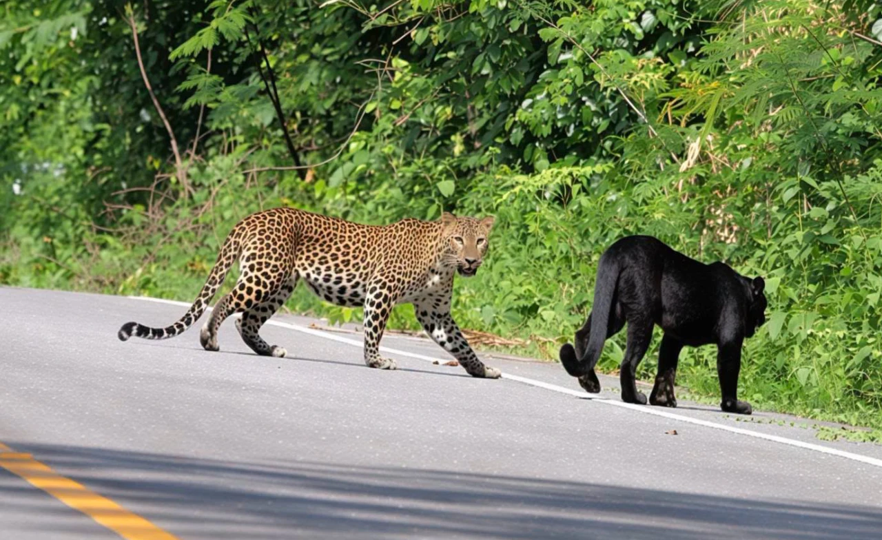พบ “เสือดำ-เสือดาว” 5 ตัว โผล่ถนนบ้านกร่าง ความสมบูรณ์ผืนป่ามรดกโลก