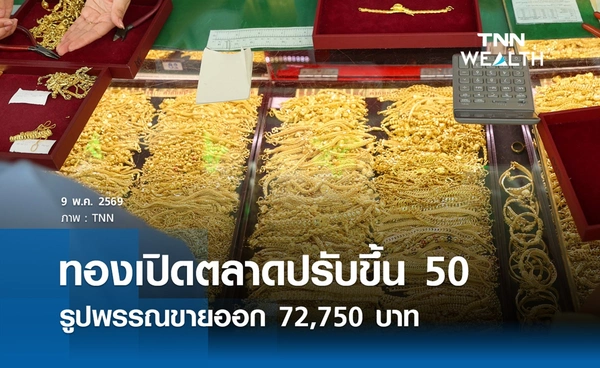 ราคาทองคำวันนี้ 9 พ.ค. 2569 เปิดตลาดปรับขึ้น 50 รูปพรรณขายออก 72,750 บาท