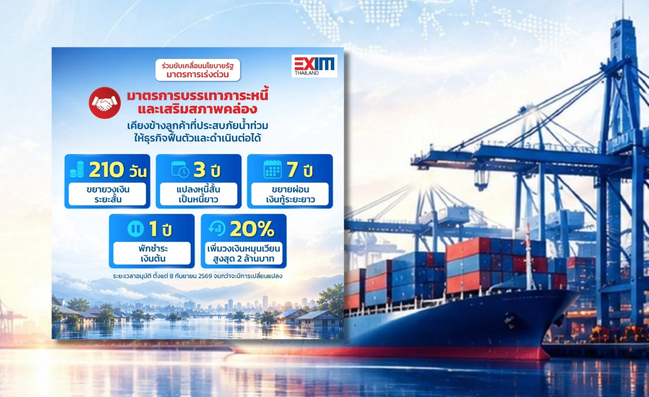 EXIM BANK โชว์ 9 เดือน สินเชื่อพุ่ง 1.79 แสนล้าน หนุน ESG-อุ้มน้ำท่วม