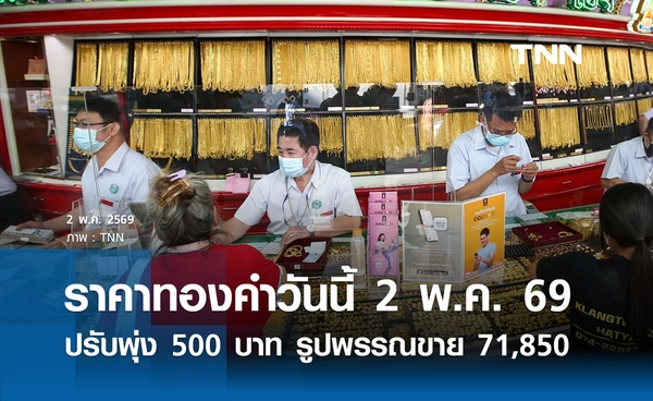 ราคาทองคำวันนี้ 2 พ.ค. 2569 เปิดตลาดปรับพุ่ง 500 บาท รูปพรรณขายออก 71,850.00 บาท
