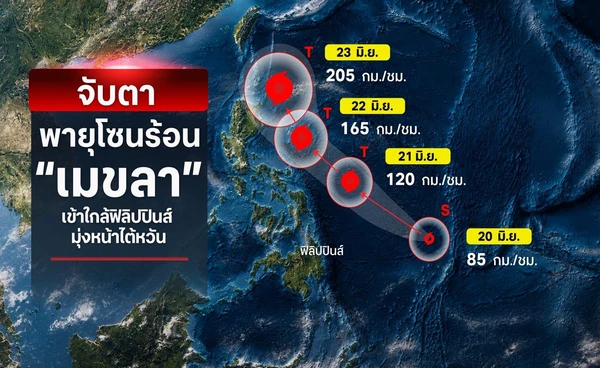 เปิดเส้นทางพายุโซนร้อน "เมขลา" ทวีกำลังในทะเลฟิลิปปินส์