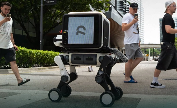 Robot เปิดตัว R-dog หุ่นยนต์สุนัขส่งพัสดุ 4 ขาติดจอโฆษณา AI