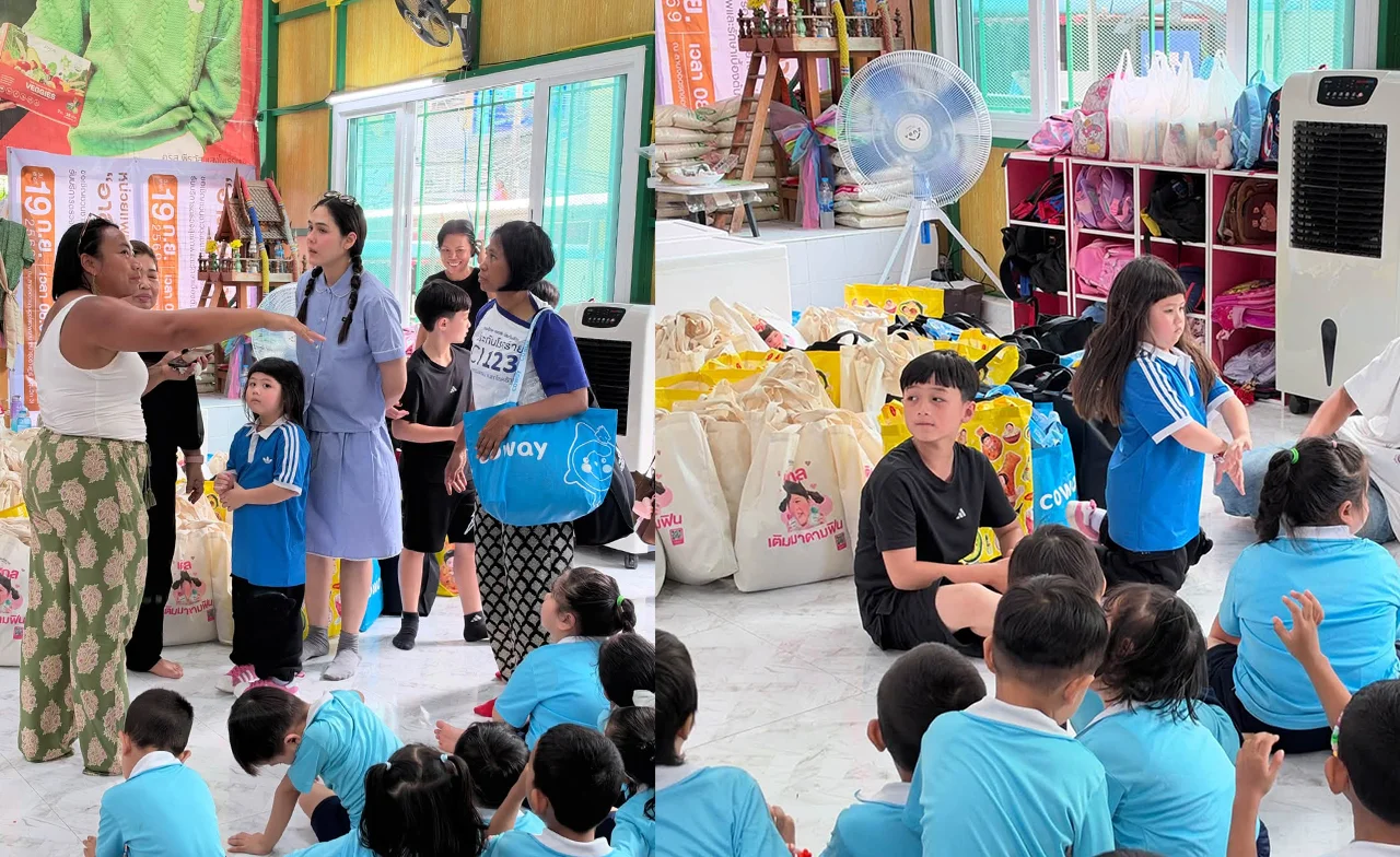 "ชมพู่ อารยา" พร้อมลูกๆ มอบสิ่งของช่วยฟื้นฟูศูนย์เด็กเล็กมักกะสัน 