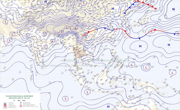 กรมอุตุฯ เตือนฝนตกหนักโดยเฉพาะภาคใต้ วันพรุ่งนี้ ( 26 พ.ค.)