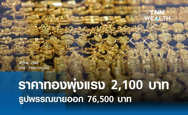 ราคาทองคำวันนี้ 4 ก.พ. 2569 เปิดตลาดปรับพุ่งแรง 2,100 บาท รูปพรรณขายออก 76,500 บาท