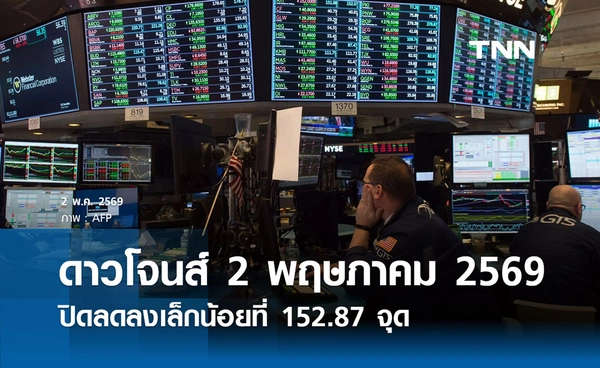 หุ้นวันนี้ดาวโจนส์ 2 พฤษภาคม 2569 ลดลงเล็กน้อยที่ 152.87 จุด