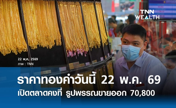 ราคาทองคำวันนี้ 22 พ.ค. 2569 เปิดตลาดไม่เปลี่ยนแปลง รูปพรรณขายออก 70,800 บาท