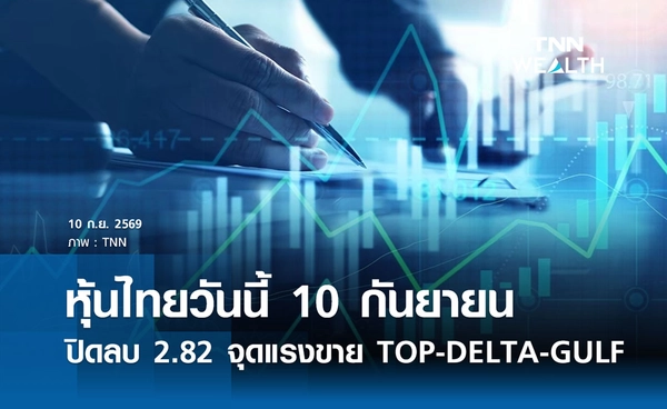 หุ้นไทยวันนี้ 10 กันยายน 2569 ปิดลบ 2.82 จุด แรงขาย TOP-DELTA-GULF กดดัน