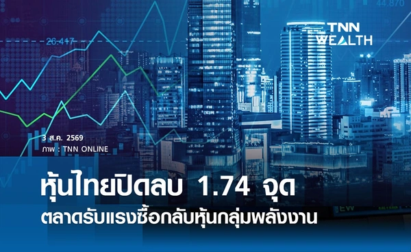 หุ้นไทยวันนี้ 3 สิงหาคม 2569 ปิดลบ 1.74 จุด ตลาดรับแรงซื้อกลับหุ้นกลุ่มพลังงาน