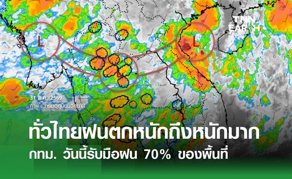 พยากรณ์อากาศวันนี้ 31 กรกฎาคม 2569 เตือนทั่วไทยฝนตกหนักถึงหนักมาก กทม. มีฝน 70% ของพื้นที่