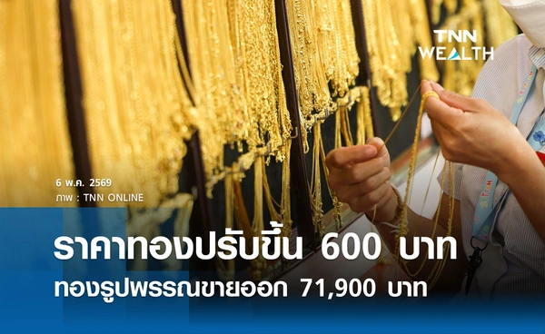 ราคาทองคำวันนี้ 6 พ.ค. 2569 เปิดตลาดปรับขึ้น 600 บาท รูปพรรณขายออก 71,900 บาท