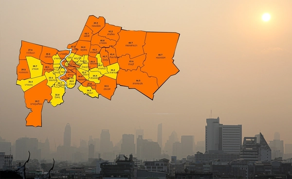 เช้านี้ ฝุ่น PM2.5 ยังคลุ้งหนักทั่วกรุง! เกินมาตรฐาน อยู่ในระดับสีส้ม 30 พื้นที่