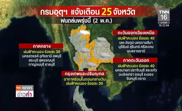 กรมอุตุฯ  ประกาศพายุฤดูร้อน ฉบับสุดท้าย มี 25 จังหวัดเสี่ยง ฝนถล่มพรุ่งนี้
