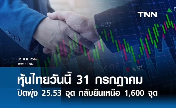 หุ้นไทยวันนี้ 31 กรกฎาคม 2569 ปิดพุ่ง 25.53 จุด กลับมายืนเหนือ 1,600 จุด