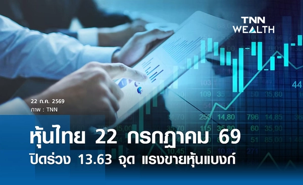 หุ้นไทยวันนี้ 22 กรกฎาคม 2569 ปิดร่วง 13.63 จุด แรงขายหุ้นแบงก์
