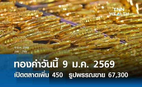 ราคาทองคำวันนี้ 9 ม.ค. 2569 เปิดตลาดเพิ่ม 450 รูปพรรณขายออก 67,300 บาท