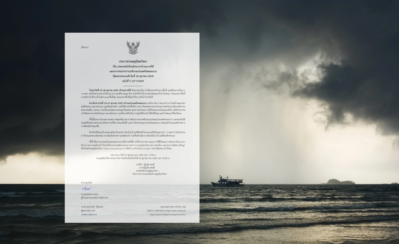 เตือนภาคใต้ฝนตกหนัก ไทยตอนบนอากาศแปรปรวน เช็กเลยพื้นที่ไหนเสี่ยงบ้าง?
