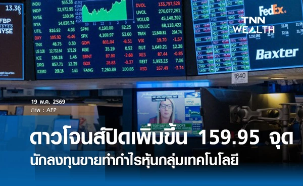 หุ้นดาวโจนส์วันนี้ 19 พฤษภาคม 2569 ปิดเพิ่มขึ้น 159.95 จุด นักลงทุนขายทำกำไรหุ้นกลุ่มเทคโนโลยี 