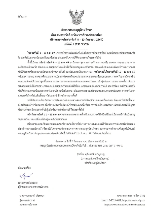 รูป-ฝนระลอกใหม่! อุตุฯเตือน "ฝนตกหนักถึงหนักมาก" 8 - 13 ก.ย. เช็กพื้นที่เสี่ยงภัยที่นี่-6