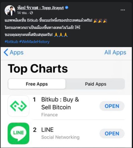 ราคา Bitcoin พุ่งทะลุ 1 ล้าน ดันแอปฯ Bitkub ขึ้นแท่นอันดับ 1 ในไทย