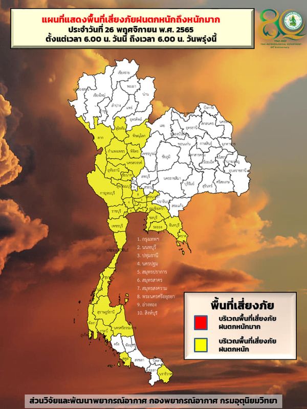 36 จังหวัดฝนตกหนัก อุตุฯประกาศพื้นที่เสี่ยงภัยระดับสีเหลือง