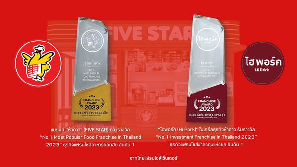 ‘FIVE STAR-Hi Pork’ คว้ารางวัล อันดับ 1 สุดยอดธุรกิจแฟรนไชส์อาหารยอดฮิต-แฟรนไชส์น่าลงทุนแห่งปี 2023