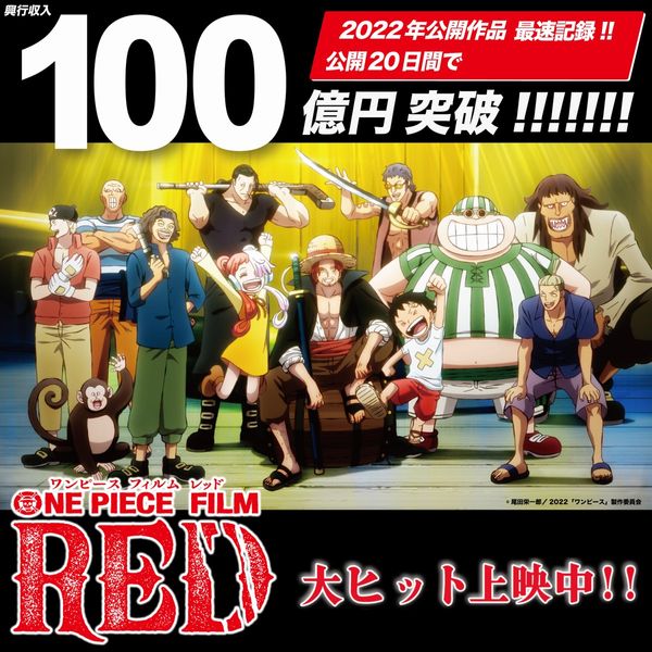 “One Piece Film Red” ครองตำแหน่งราชาบ็อกซ์ออฟฟิศญี่ปุ่น ! ทำรายได้ 1 หมื่นล้านเยน ใน 20 วัน                                        