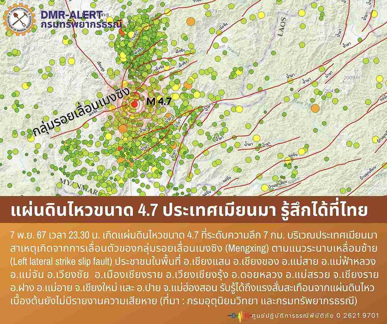 แผ่นดินไหวเมียนมากลางดึก สะเทือนถึง 3 จ.ทางเหนือของไทย
