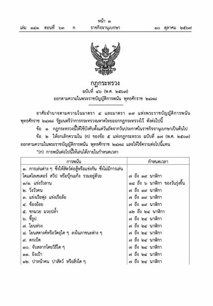 ราชกิจจาฯ ประกาศ “การพนัน 23 ชนิด” เล่นได้ภายในเวลาที่กำหนด ราชกิจจาฯ ประกาศ “การพนัน 23 ชนิด” เล่นได้ภายในเวลาที่กำหนด