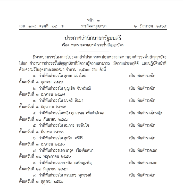 โปรดเกล้าฯ พระราชทานยศตำรวจ ปฏิบัติหน้าที่วิริยอุตสาหะ 3,570 ราย