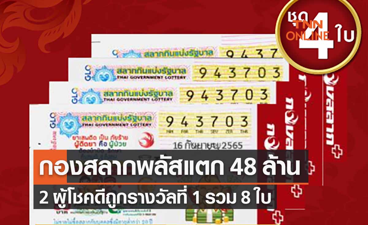 กองสลากพลัส รางวัลที่ 1 แตก 48 ล้าน ผู้โชคดี 2 รายจากกทม.-เชียงราย