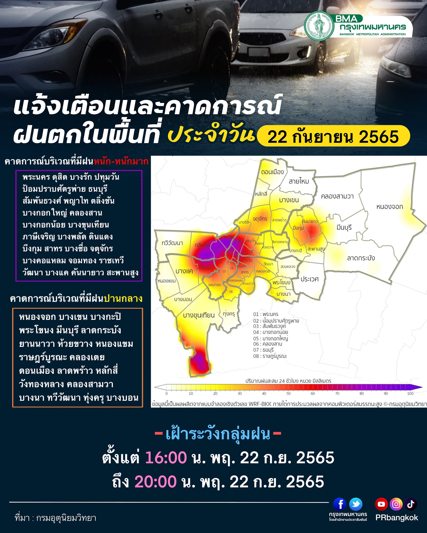 สภาพอากาศ กทม.วันนี้ คาดการณ์ฝนตกหนักหลายเขต 16.00 - 20.00 น.
