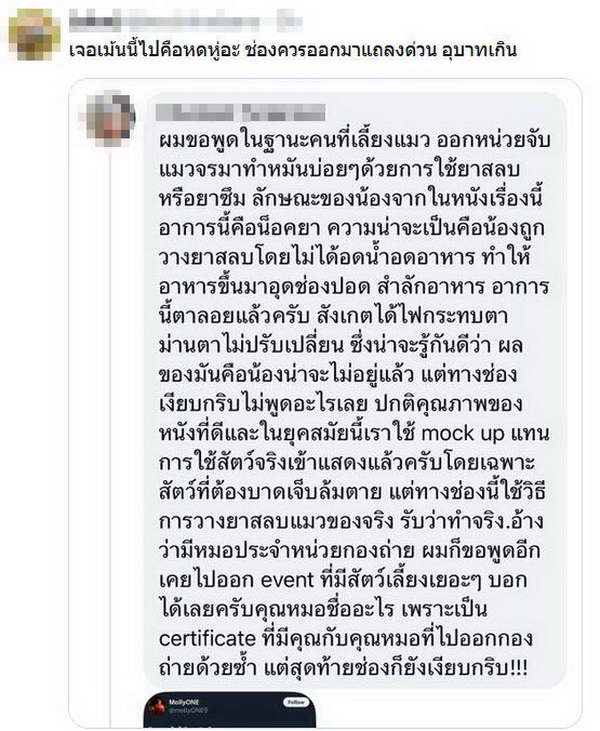 ผู้กำกับ แม่หยัว อัปเดตอาการน้องแมวเข้าฉากวางยา หลังเกิดดราม่าทารุณสัตว์ ผู้กำกับ แม่หยัว อัปเดตอาการน้องแมวเข้าฉากวางยา หลังเกิดดราม่าทารุณสัตว์