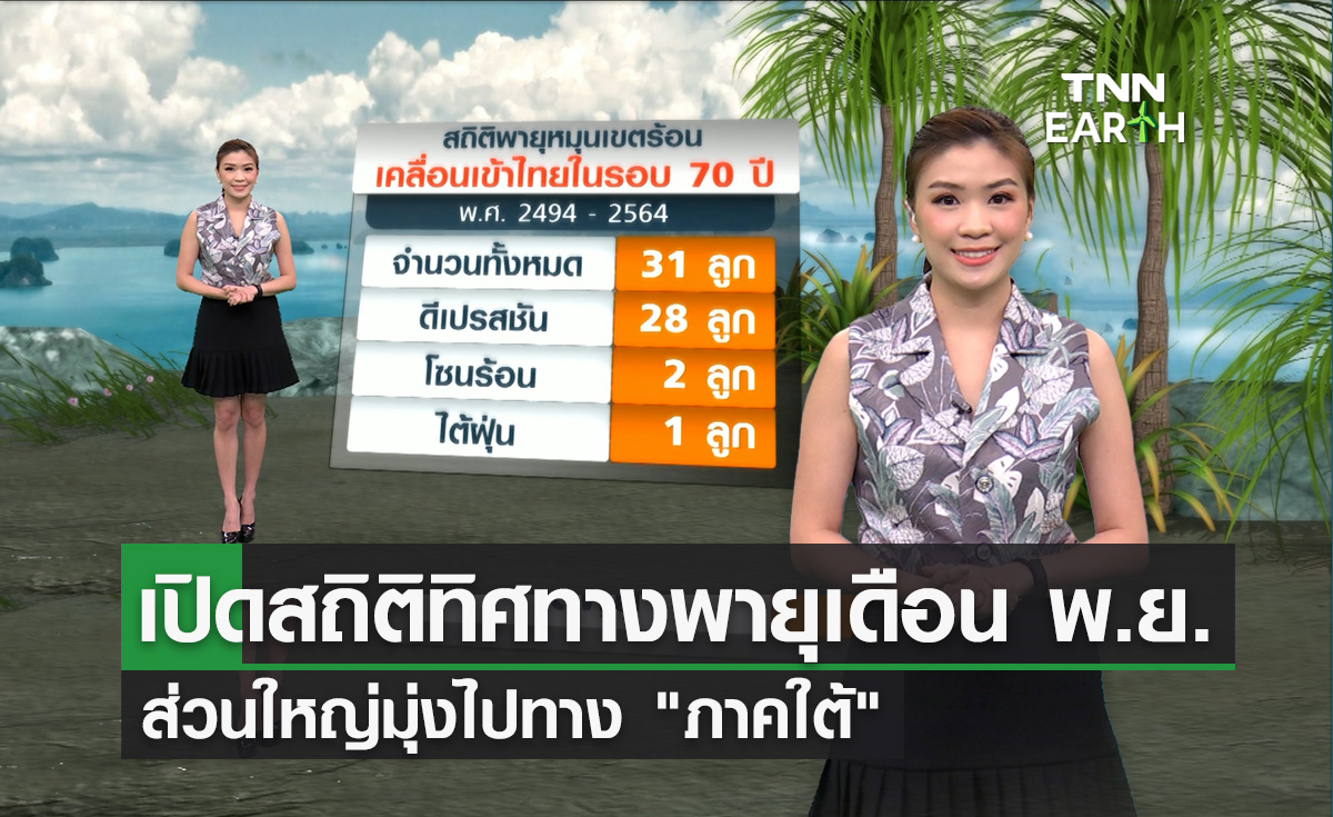 เปิดสถิติทิศทางพายุเดือนพ.ย. ส่วนใหญ่มุ่งไปทางภาคใต้