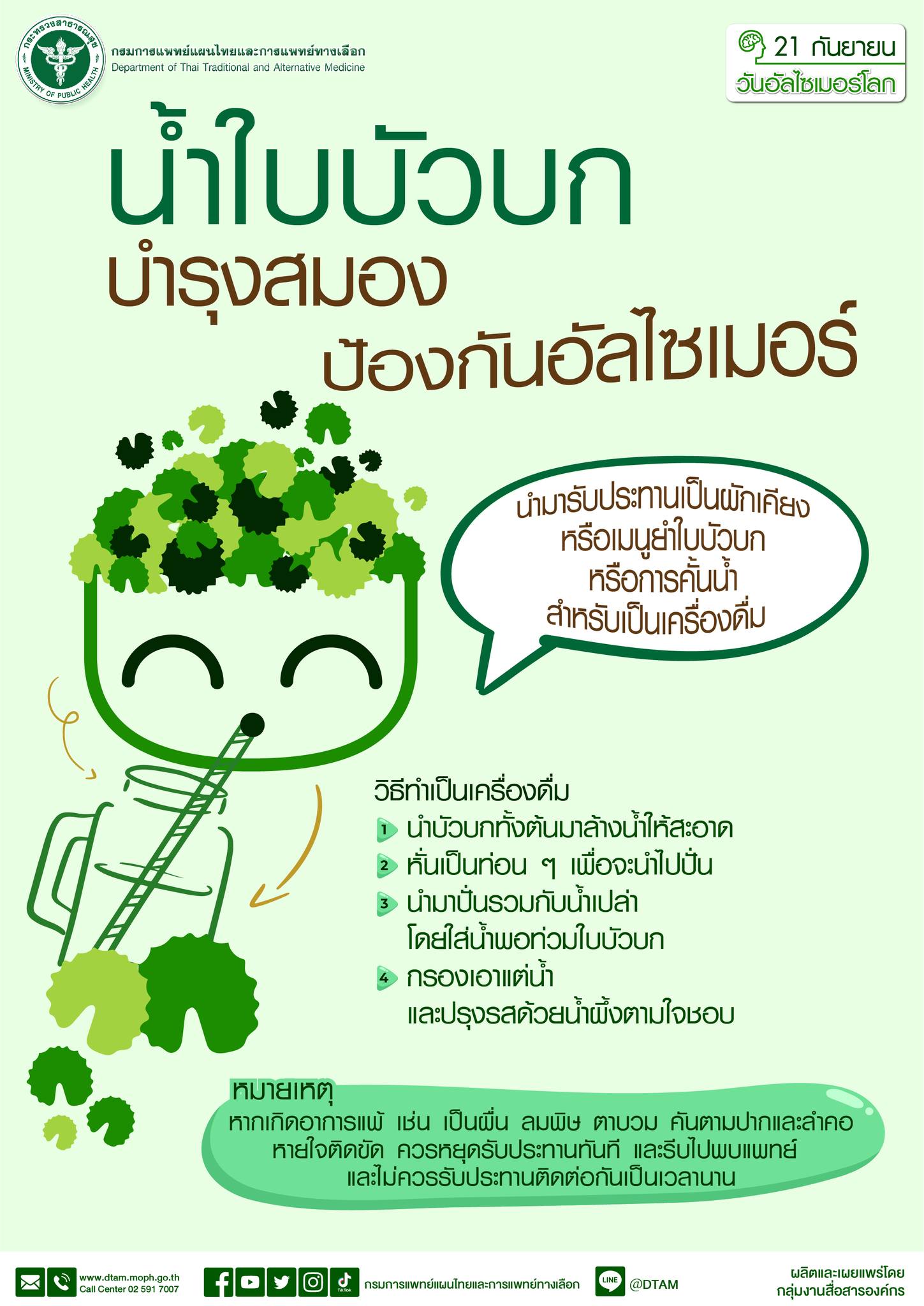 สมุนไพรบำรุงสมอง ใบบัวบกและพรมมิ ป้องกันความเสี่ยงโรคอัลไซเมอร์