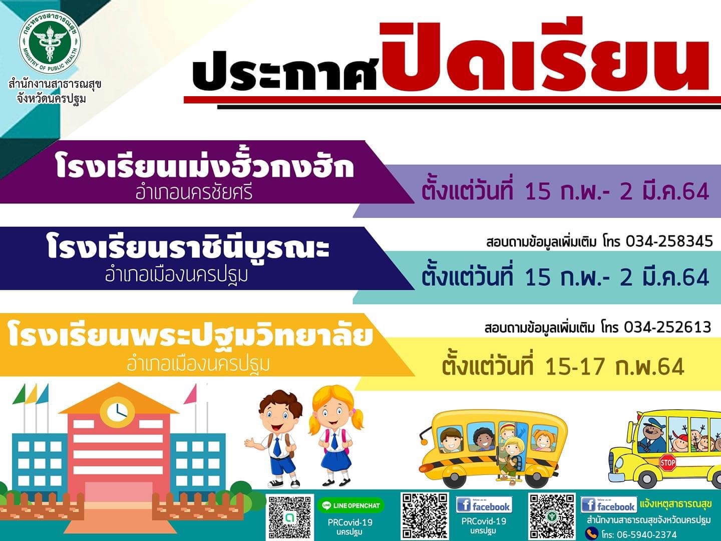 ด่วน!! นครปฐม สั่งปิดโรงเรียน 3 แห่ง อ.นครชัยศรี และ อ.เมืองนครปฐม